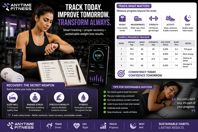 Fitness progress tracking and recovery for sustainable weight loss