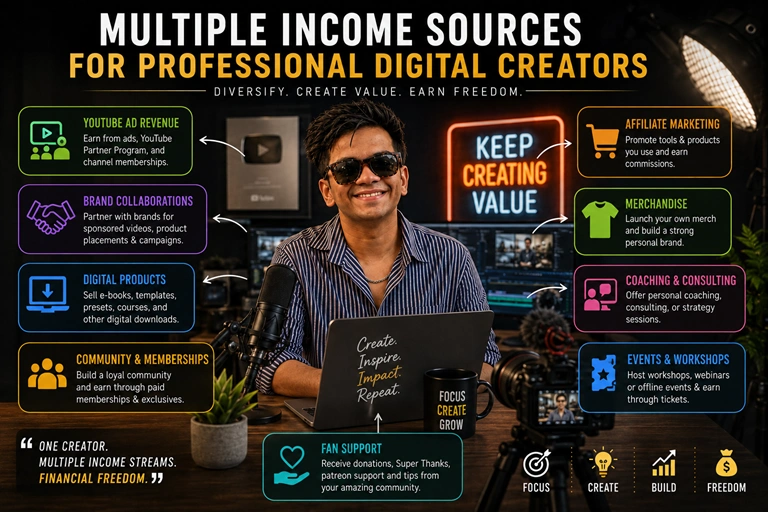 Harsh Rane Multiple income sources for professional digital creators