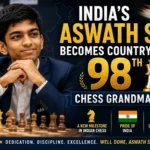 Aswath S celebrating after becoming India's 98th Chess Grandmaster.
