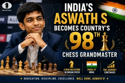 Aswath S celebrating after becoming India's 98th Chess Grandmaster.