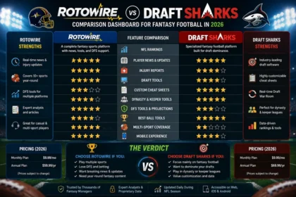 RotoWire vs Draft Sharks comparison dashboard for fantasy football in 2026