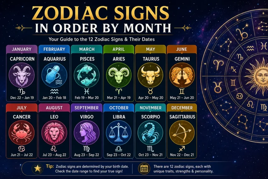 Zodiac Signs in Order by Month Complete Calendar of All 12 Signs